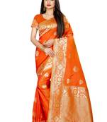 Orange woven banarasi silk saree with blouse
