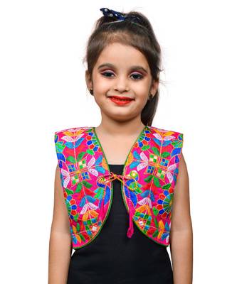 Pink thread work blended cotton girls jackets coats 1