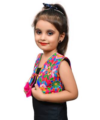 Pink thread work blended cotton girls jackets coats 2