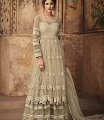 Off-white embroidered net semi stitched salwar with dupatta