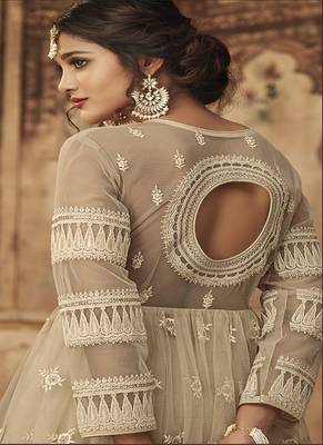 Off-white embroidered net semi stitched salwar with dupatta 3