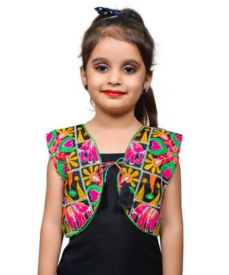 Black thread work blended cotton girls jackets coats 1