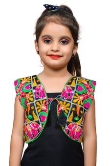 Black thread work blended cotton girls jackets coats