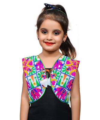 White thread work blended cotton girls jackets coats 1