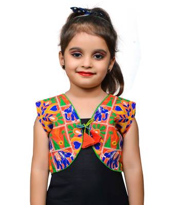 Red thread work blended cotton girls jackets coats 1