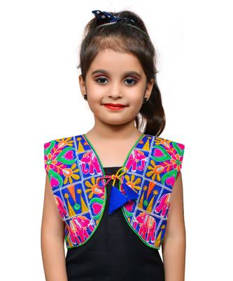 Blue thread work blended cotton girls jackets coats 1