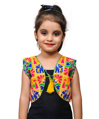 Yellow thread work blended cotton girls jackets coats 1