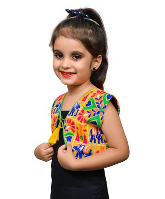 Yellow thread work blended cotton girls jackets coats 2
