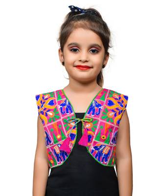 Pink thread work blended cotton girls jackets coats 1