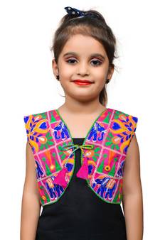 Pink thread work blended cotton girls jackets coats