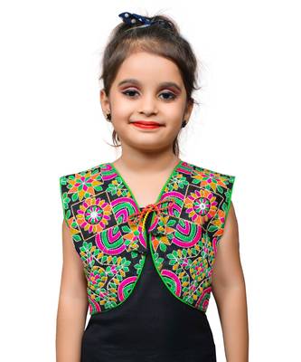 Black thread work blended cotton girls jackets coats 1