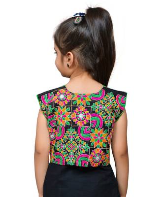 Black thread work blended cotton girls jackets coats 3