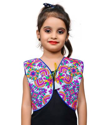 White thread work blended cotton girls jackets coats 1