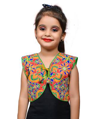 Red thread work blended cotton girls jackets coats 1