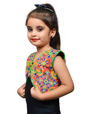 Red thread work blended cotton girls jackets coats 2
