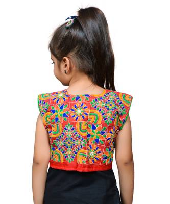 Red thread work blended cotton girls jackets coats 3