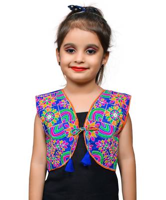 Blue thread work blended cotton girls jackets coats 1