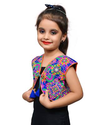 Blue thread work blended cotton girls jackets coats 2
