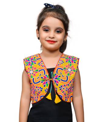 Yellow thread work blended cotton girls jackets coats 1