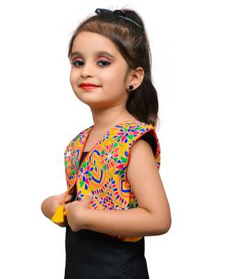 Yellow thread work blended cotton girls jackets coats 2