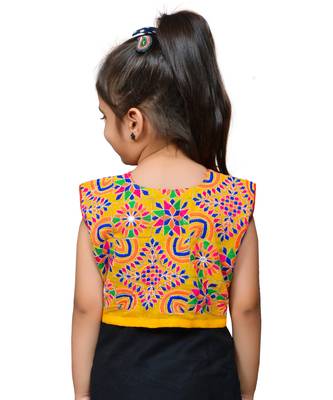 Yellow thread work blended cotton girls jackets coats 3