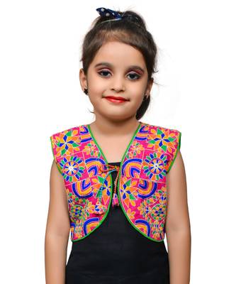Pink thread work blended cotton girls jackets coats 1