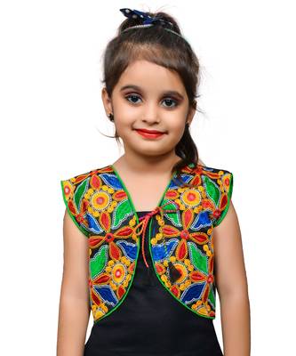 Black thread work blended cotton girls jackets coats 1