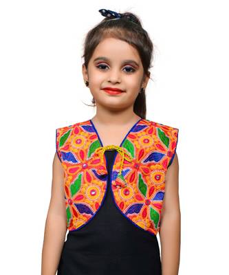 Red thread work blended cotton girls jackets coats 1