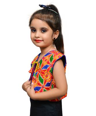 Red thread work blended cotton girls jackets coats 2