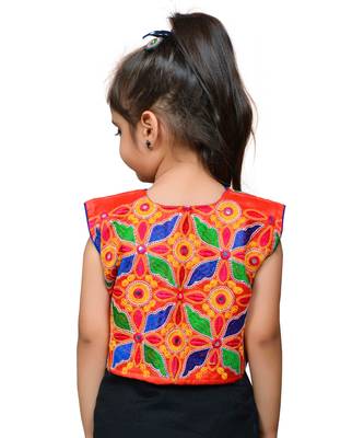 Red thread work blended cotton girls jackets coats 3