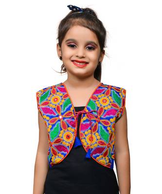 Blue thread work blended cotton girls jackets coats 1