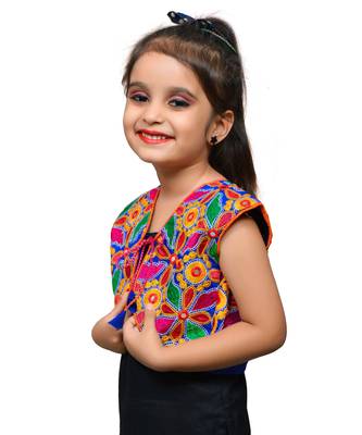 Blue thread work blended cotton girls jackets coats 2