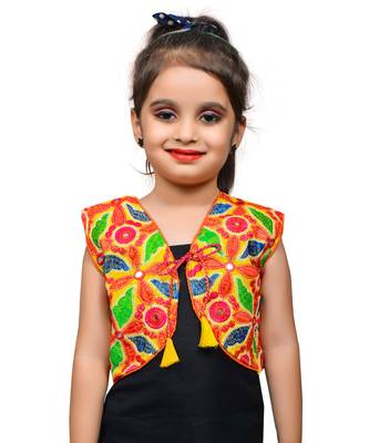 Yellow thread work blended cotton girls jackets coats 1