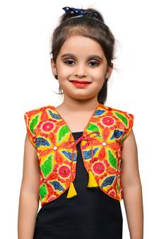 Yellow thread work blended cotton girls jackets coats