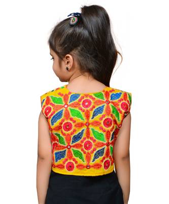 Yellow thread work blended cotton girls jackets coats 3