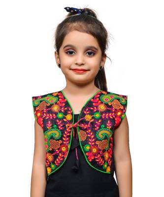 Black thread work blended cotton girls jackets coats 1