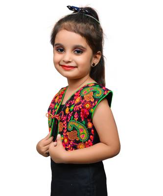 Black thread work blended cotton girls jackets coats 2