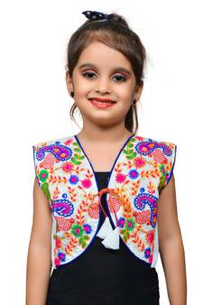 White thread work blended cotton girls jackets coats