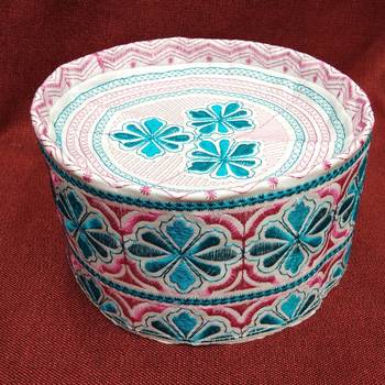 blue and pink embroidred prayer cap 1