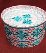 blue and pink embroidred prayer cap