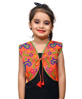 Red thread work blended cotton girls jackets coats 1