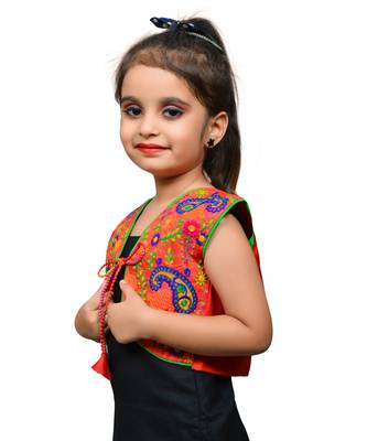 Red thread work blended cotton girls jackets coats 2