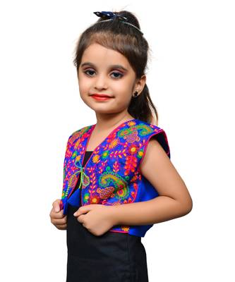 Blue thread work blended cotton girls jackets coats 1