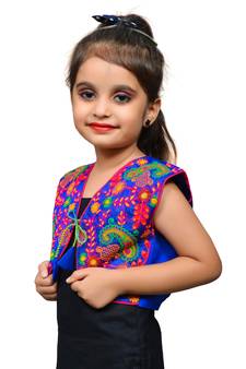 Blue thread work blended cotton girls jackets coats