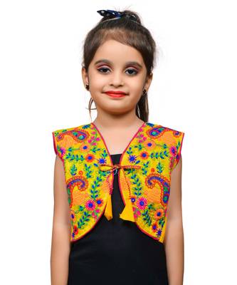 Yellow thread work blended cotton girls jackets coats 1