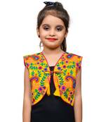 Yellow thread work blended cotton girls jackets coats