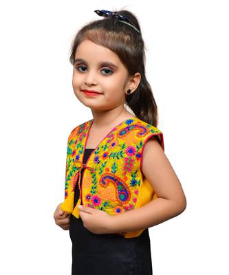 Yellow thread work blended cotton girls jackets coats 2