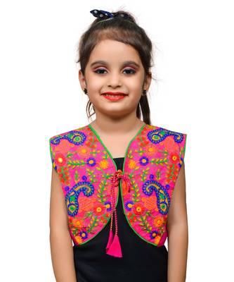 Pink thread work blended cotton girls jackets coats 1