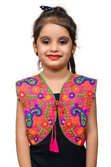 Pink thread work blended cotton girls jackets coats