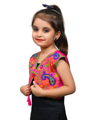 Pink thread work blended cotton girls jackets coats 2